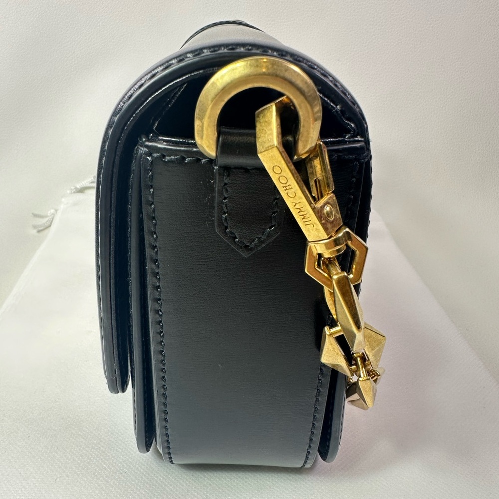 NEW JIMMY CHOO DIAMOND CROSSBODY BLACK LEATHER METAL NWT! - Picture 6 of 12